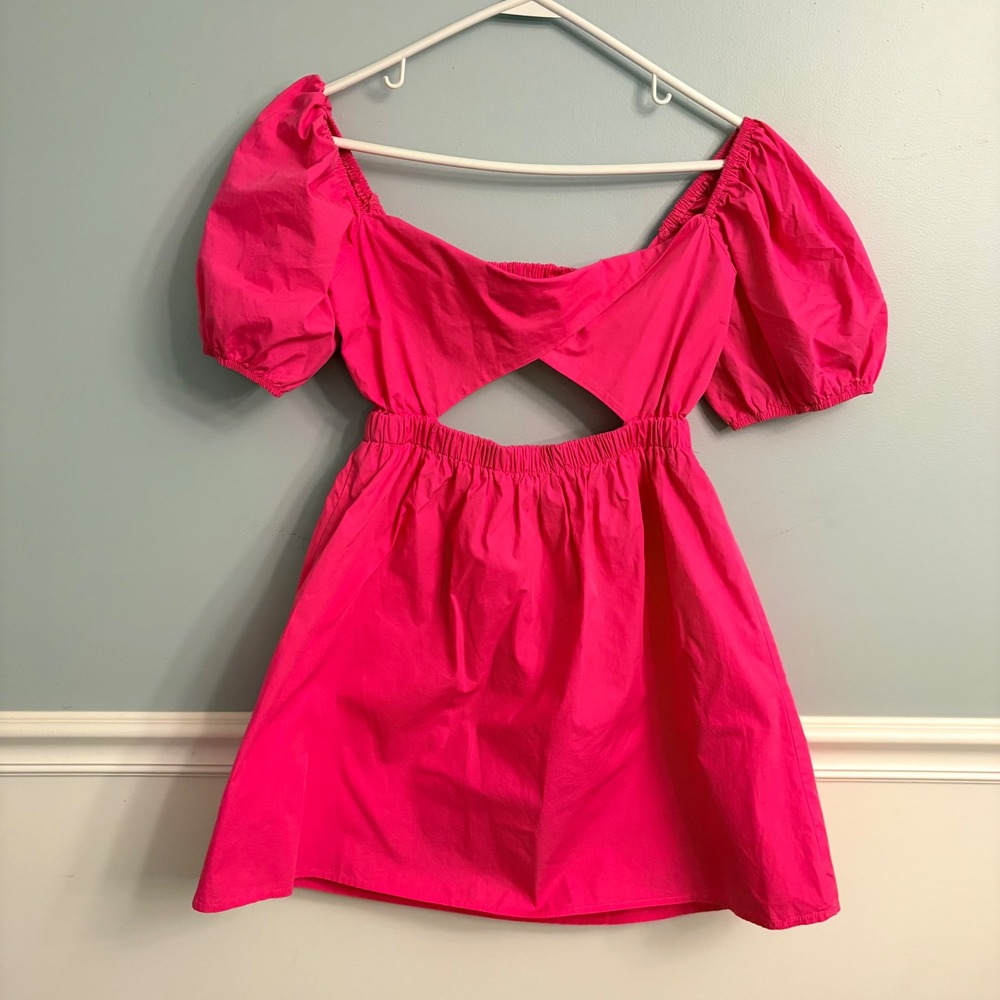 Le Lis Collection Hot Pink Cutout Puff Sleeve Cotton Mini Dress Summer Small